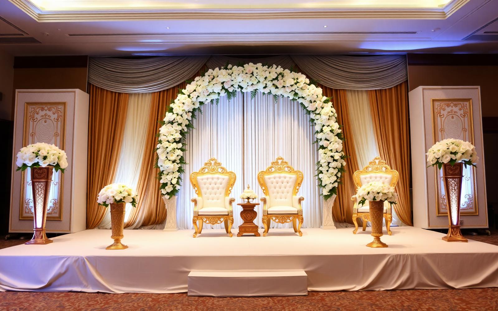 Wedding stage with floral arch